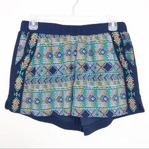 MISS ME | Tribal Embroidered Flowy Navy Shorts